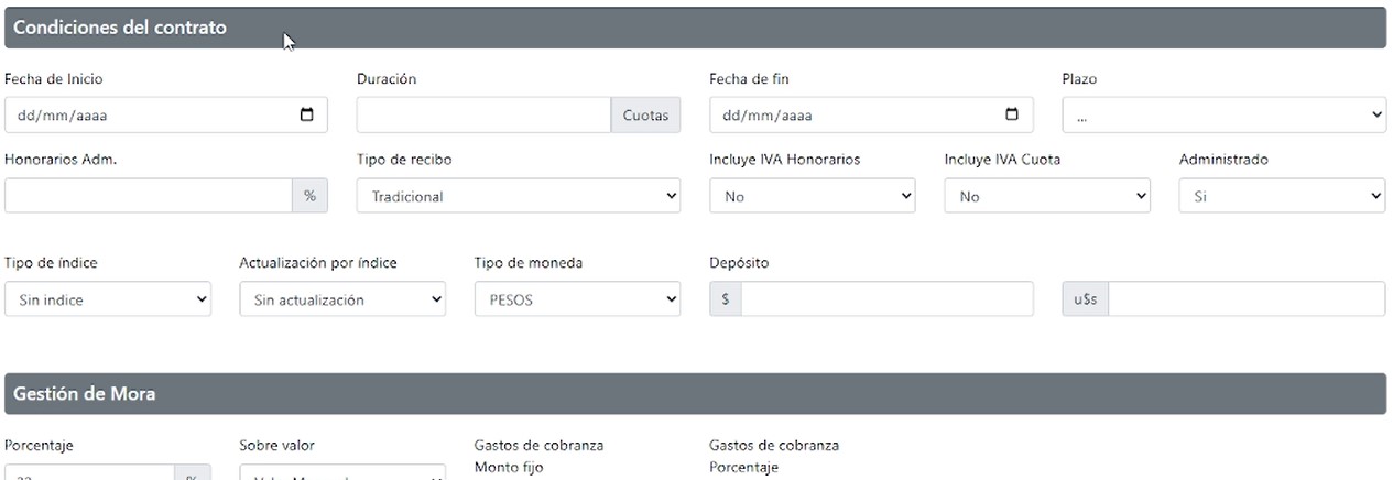 Formulario Nuevo Contrato - Condiciones
