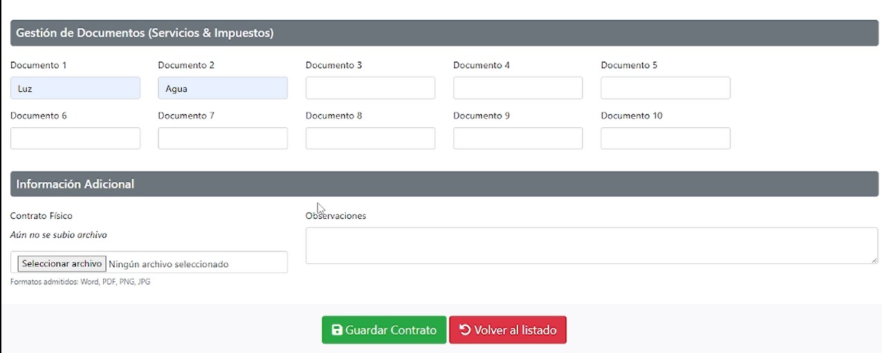 Formulario Contrato - Documentos y Guardar